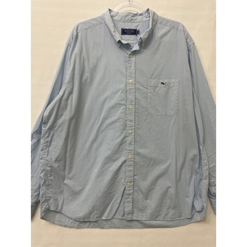 Vineyard Vines Button Down Shirt XXL Blue Gingham Plaid Long Sleeve Preppy